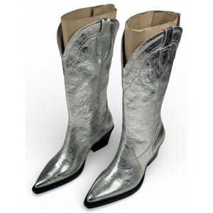 Dolce Vita Rasima Distressed Silver Metallic Cowgirl Boots Womens 7.5 New $295 A